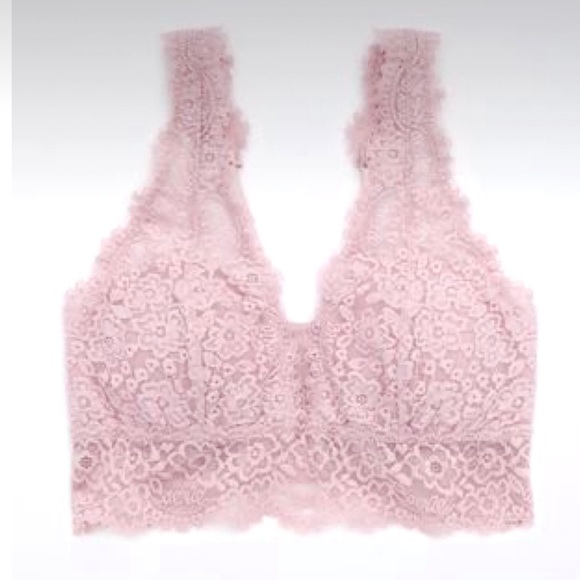 aerie Other - Aerie Eyelash Lace Plunge Bralette in Pink